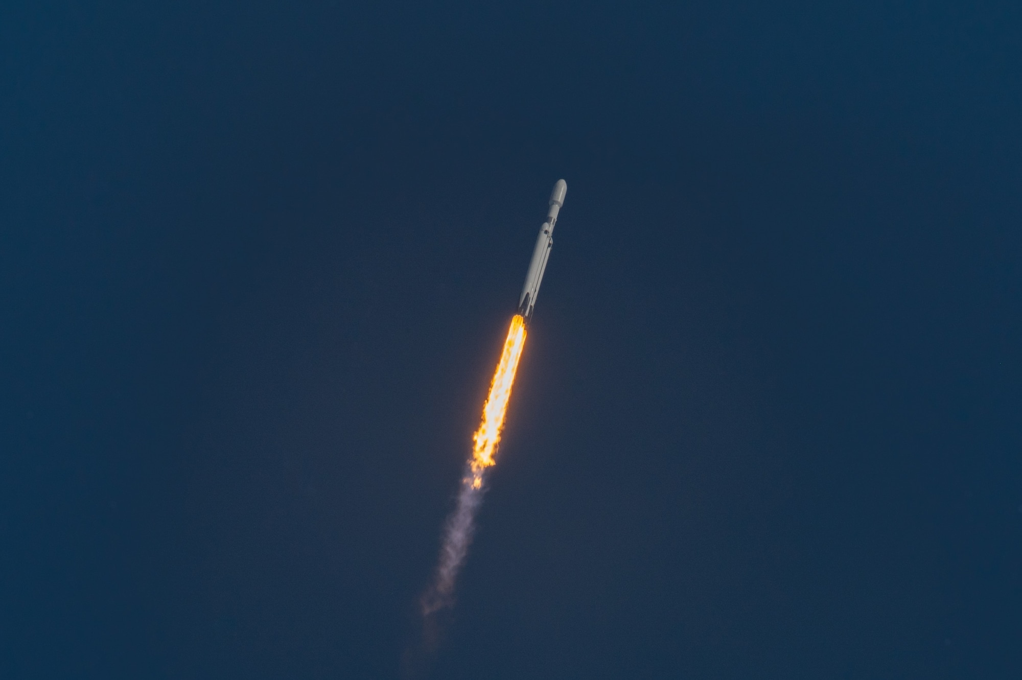 A Falcon Heavy rocket launches from Kennedy Space Center, Fla., Nov. 1, 2022. This was the first National Security Space Launch mission carried out on a Falcon Heavy rocket. (U.S. Space Force photo by Senior Airman Dakota Raub)
