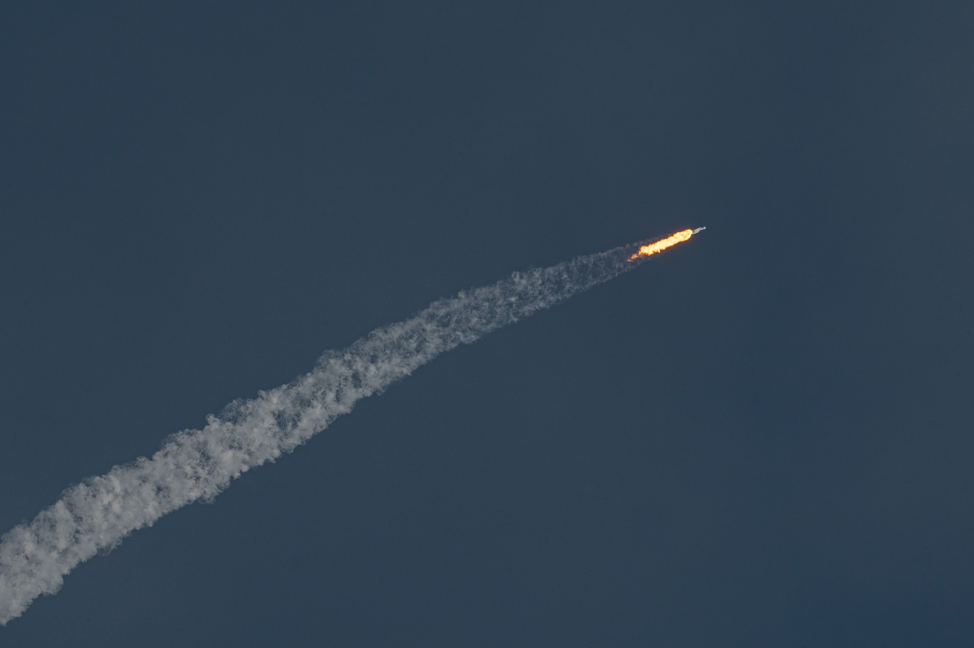 A Falcon Heavy rocket launches from Kennedy Space Center, Fla., Nov. 1, 2022. This was the first National Security Space Launch mission carried out on a Falcon Heavy rocket. (U.S. Space Force photo by Senior Airman Dakota Raub)