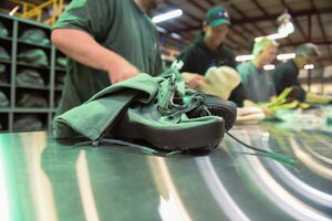 Members of the Materiel Management Flight within the 9th Logistics Readiness Squadron package and prepare to ship over 5,000 items of cold weather gear including boots