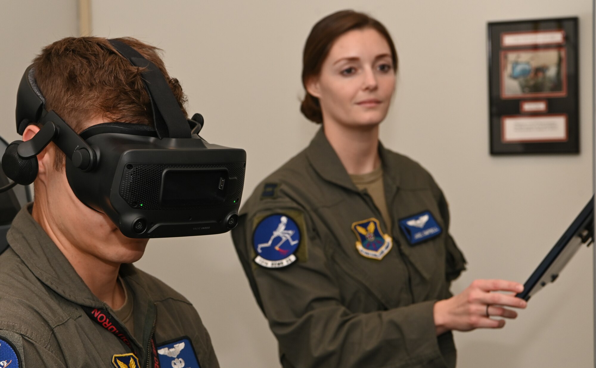 Air Force pilots training in simulator