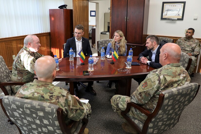 Lithuanian Vice Minister of Defense, Mr. Margiris Abukevičius, his advisor, Mr. Tadas Sakunas, Ms. Monika Koroliovienė, Defense Counselor, Embassy of Lithuania, joined Brig. Gen. Michael Regan Jr., Deputy Adjutant General – Air, Col. Donald O’Shell Jr., Director of Staff, Pennsylvania Air National Guard, and Chief Master Sgt Paul Frisco Jr., State Command Chief, Pennsylvania Air National Guard, met to discuss strategic planning, cyber defense and areas of future cooperation Oct. 28 at Fort Indiantown Gap.
