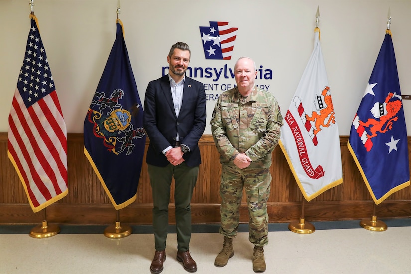 Lithuanian Vice Minister of Defense, Mr. Margiris Abukevičius, and Brig. Gen. Michael Regan Jr., Deputy Adjutant General – Air, met to discuss strategic planning, cyber defense and areas of future cooperation Oct. 28 at Fort Indiantown Gap.