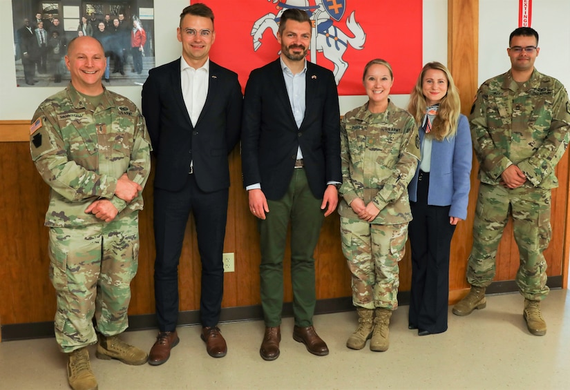 Lithuanian Vice Minister of Defense, Mr. Margiris Abukevičius, his advisor, Mr. Tadas Sakunas, Ms. Monika Koroliovienė, Defense Counselor, Embassy of Lithuania, visited the Pa. Guard’s Cyber Defense branch, led by Maj. Christine Pierce, Oct. 28 at Fort Indiantown Gap.