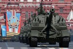 Soviet tanks roll through Red Square during Russia's Victory Day