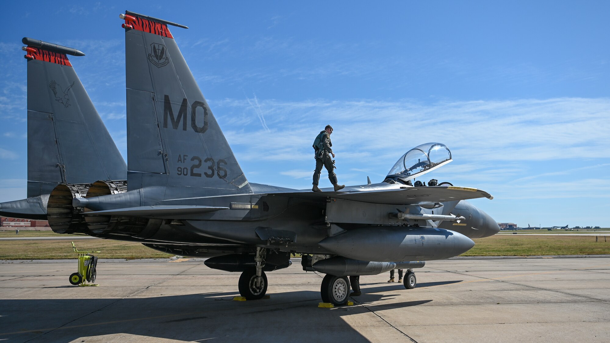 F-15 pilot inspecting aircraft