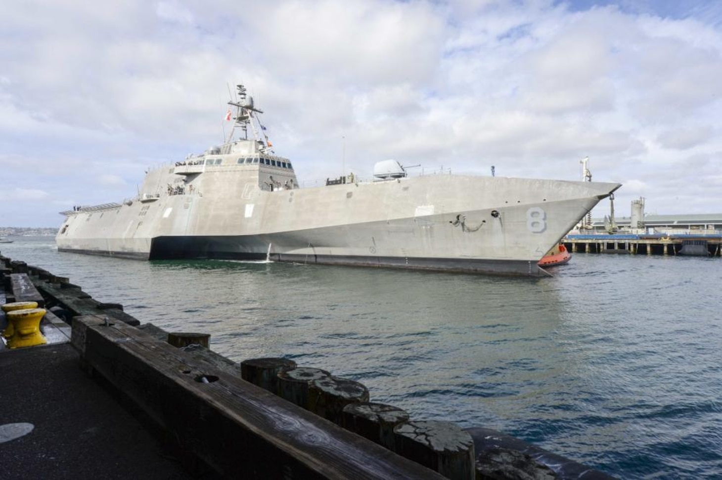 Independence-variant littoral combat ship USS Montgomery (LCS 8) arrives at Broadway Pier in downtown San Diego in support of San Diego Fleet Week Foundation STEM Days.