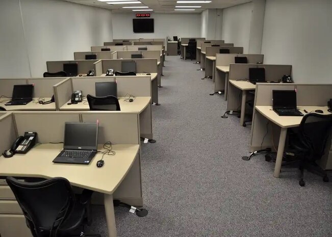 A workspace for government members relocated during a natural disaster is readily available at the Coast Guard’s National Continuity of Operations site in St. Louis. Base Detachment St. Louis and Electronics Support Detachment St. Louis personnel devoted more than 100 hours planning, 200 hours of deinstallation, 1,800 of installation and 400 hours of quality assurance to creating the new site. (U.S. Coast Guard photo by Petty Officer 2nd Class Ayla Kelley)