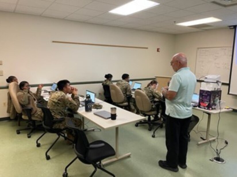 A trainer with the Business Support Office at the U.S. Army Medical Materiel Agency conducts onsite Defense Medical Logistics-Enterprise Solutions training with an Army medical logistics company preparing to deploy. The training events include a culminating exercise where Soldiers put their knowledge and skills to the test in a real-world scenario.