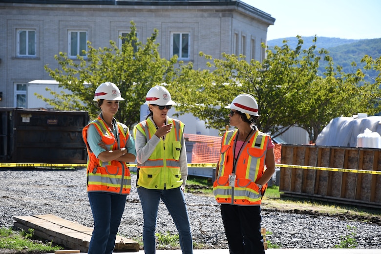 Left to right: Briana Bloomer, Michelle O'Donoghue, and Edmee Conroy on site at the General Instruction Building Swing Space at the U.S. Military Academy at West Point, New York.
