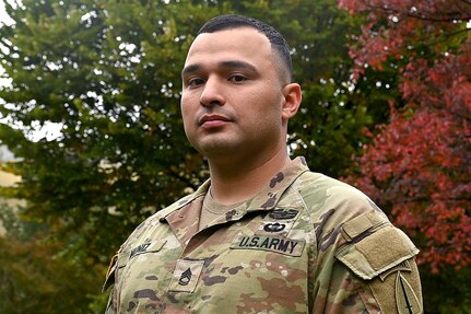 U.S. Army Sgt. 1st Class Robert Muniz poses for an environmental portrait at the Pentagon, Arlington, Va., Oct. 13, 2022. (U.S. Air Force photo by Staff Sgt. Chad Trujillo)