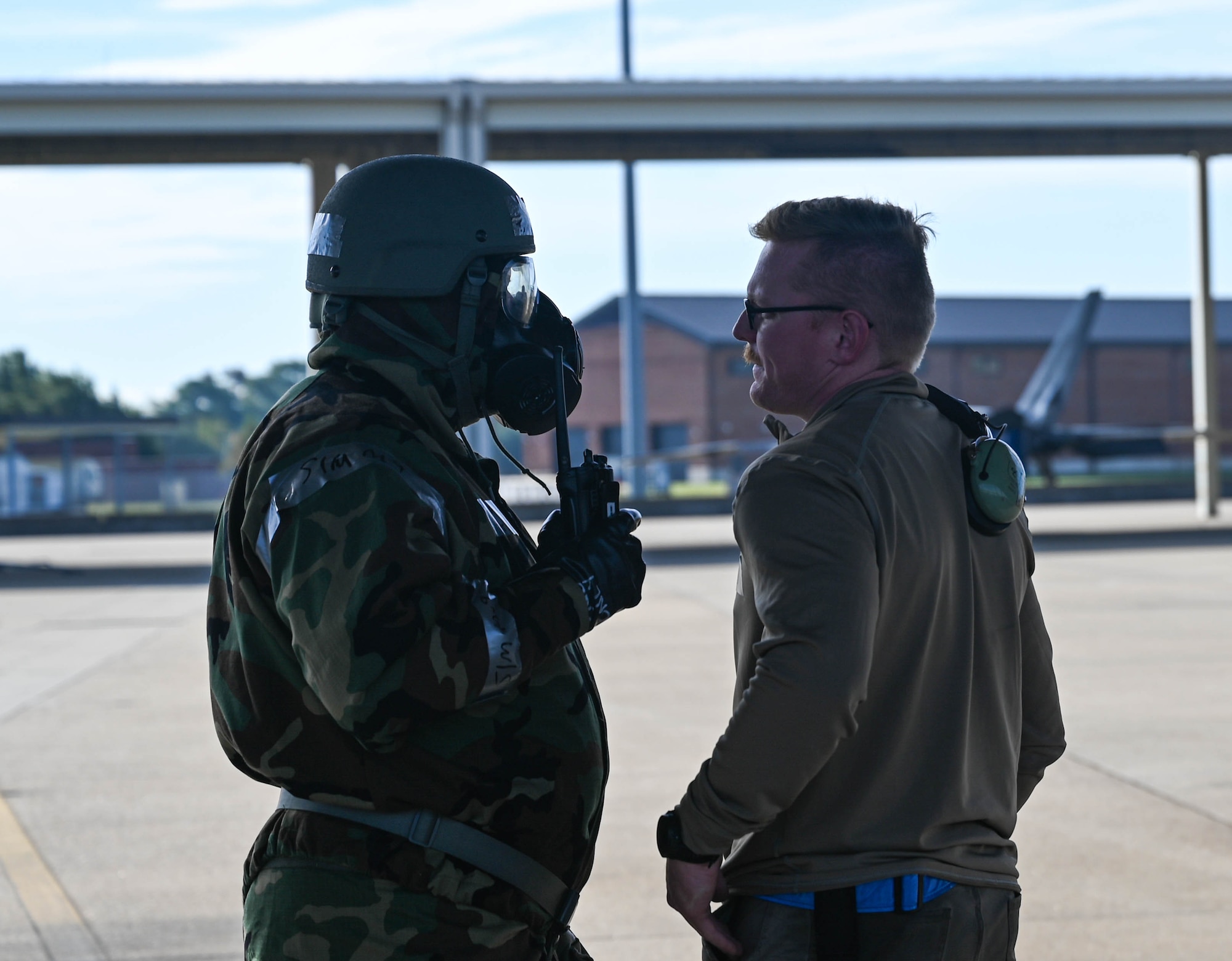 Airmen geared up during a CBRN exercise