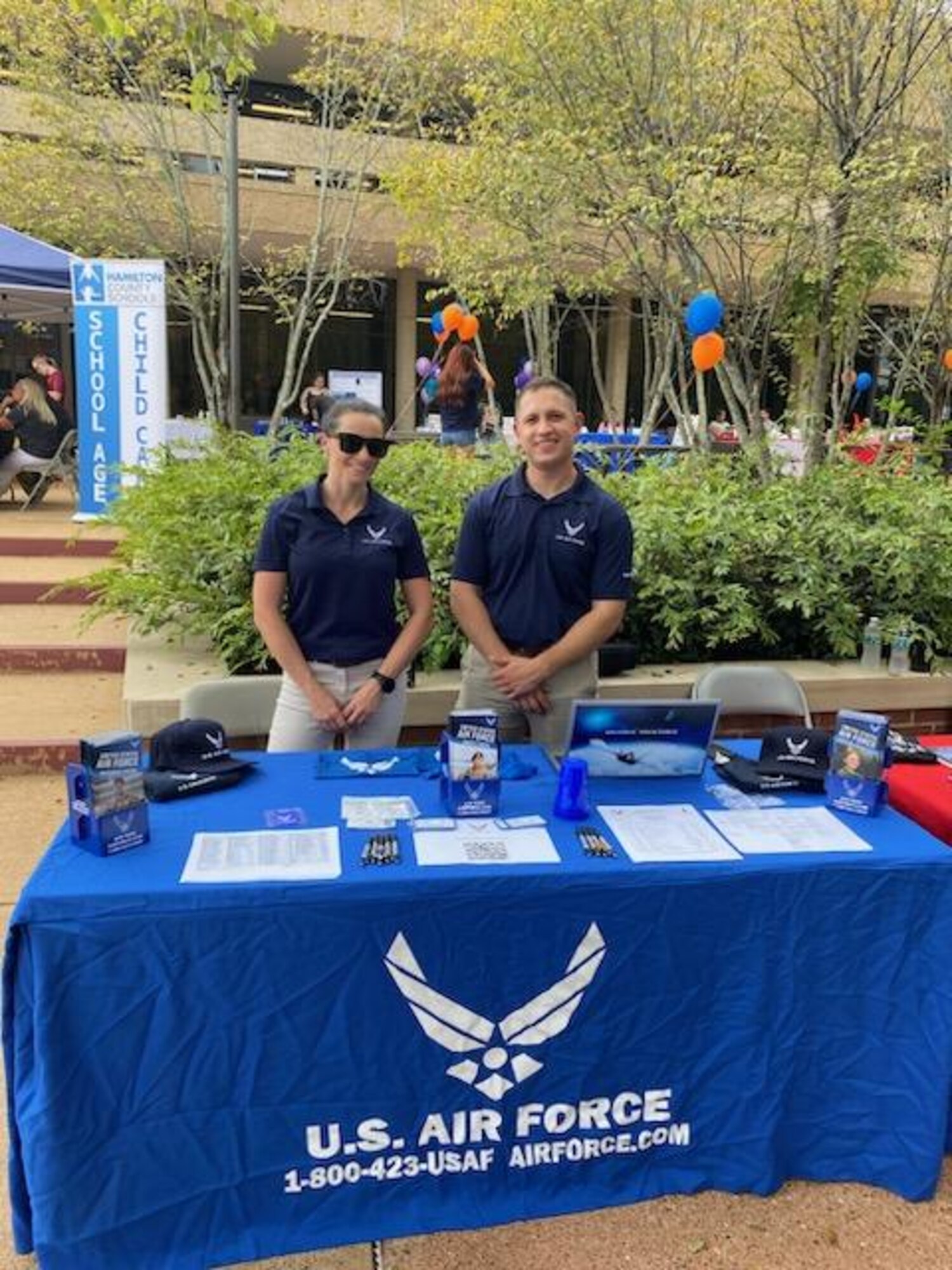 Recruiters man a booth at a Chattanooga State Community College career fair Aug. 30, 2022