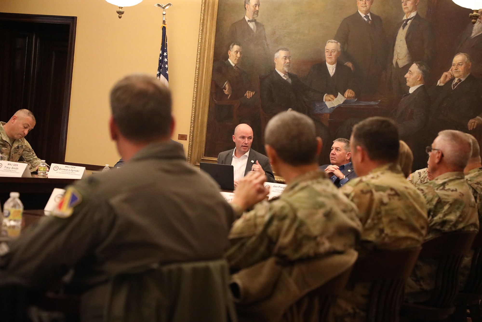 Utah military leaders sit at the roundtable discussion.