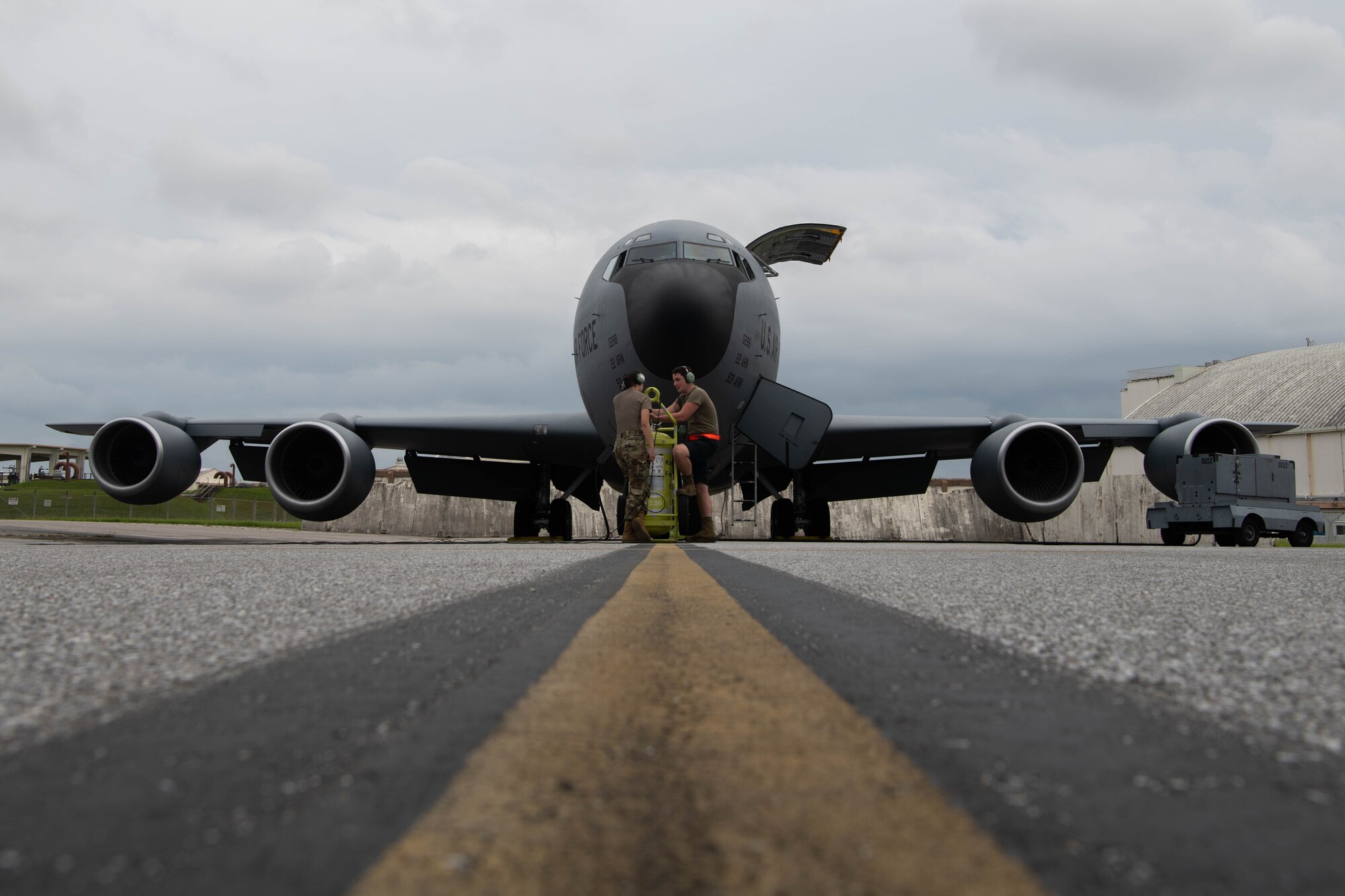 Airmen perform maintenance.