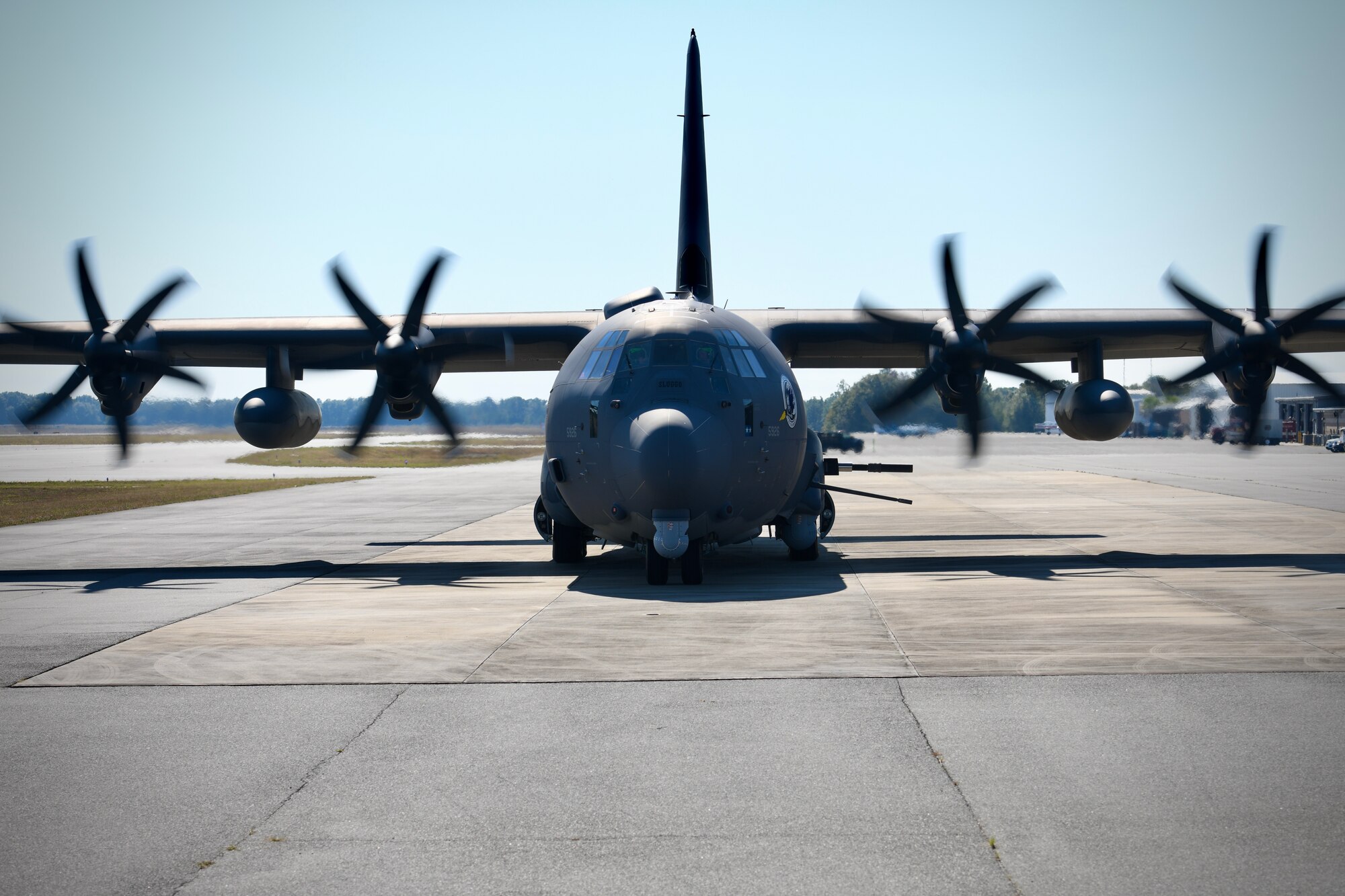 An AC-130J Ghostrider taxies on the flightline following the AC-130J Ghostrider Dedication and Delivery Ceremony Nov. 2, 2022, at Bob Sikes Airport in Crestview, Florida. The ceremony marked the 31st and final AC-130J delivery to the US Air Force. The AC-130J Ghostrider is a fifth-generation gunship that provides close air support, air interdiction and armed reconnaissance.