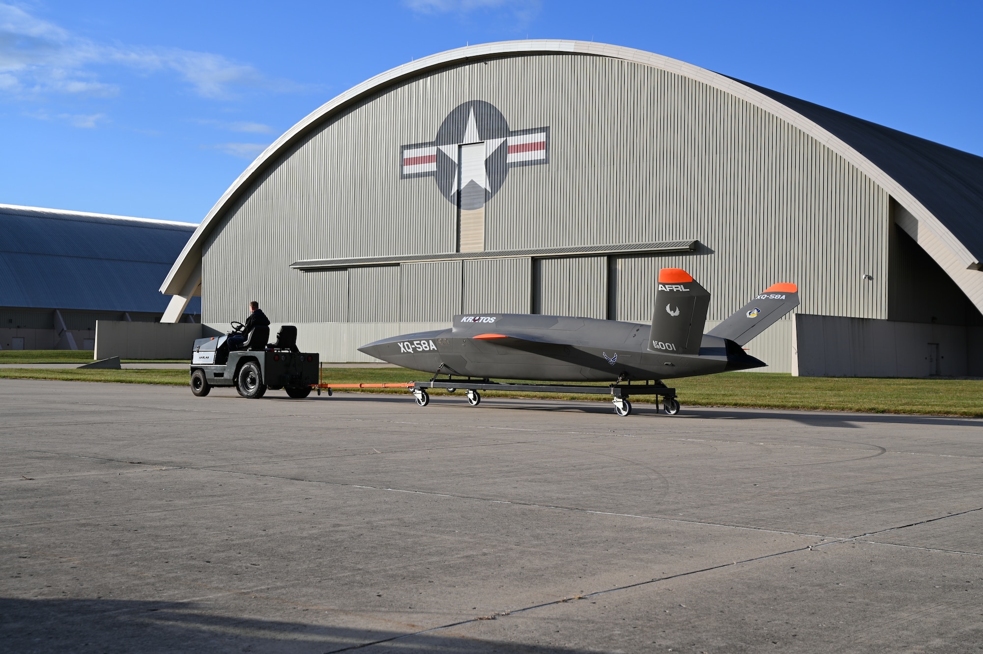 XQ-58A Valkyrie aircraft towed to National Museum USAF.