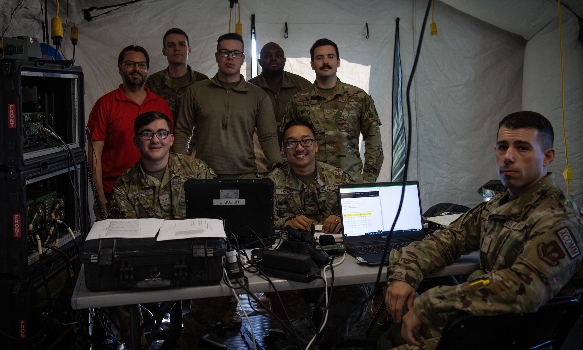 U.S. Air Force Airmen assigned to the 1st Combat Communications Squadron  participate in Noble Skywave at U.S. Army Garrison Baumholder, Germany, Germany, Oct. 26, 2022.  Noble Skywave is a contest set in an environment where the participants must use high-frequency radio technology to contact other military unit radio stations around the globe and whoever contacts the most takes first place. (U.S. Air Force photo by Airman 1st Class Jared Lovett)