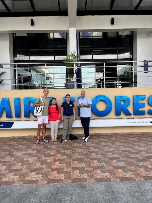 Spanish LEAP Scholars Capt. Jack Matson, 1LT Mikaela Dimaapi, and Master Sgt. Oscar Cohn visited the museum for the Miraflores Locks dedicated to the Panama Canal with their professor during a Language Intensive Training Event in Panama. (Courtesy Photo)