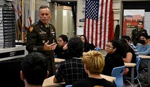 Lt. Gen. Daniel L. Karbler, commanding general, U.S. Army Space and Missile Defense Command, speaks to JROTC students at John F. Kennedy High School, La Palma, California, on Oct. 20, 2022. (U.S. Army photo by Lira Frye)