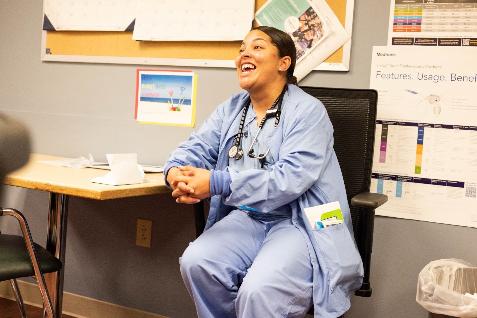 Rodriguez in medical scrubs