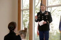 Chief Warrant Officer Five (CW5) Muenks Speaks at a ceremony. CW5 Patrick J. Muenks retirement ceremony takes place at the Army Aviation Support Facility, Jefferson City, Mo., Sept. 23, 2022. Muenks retired after 41-years of dedicated service to the Missouri Army National Guard.