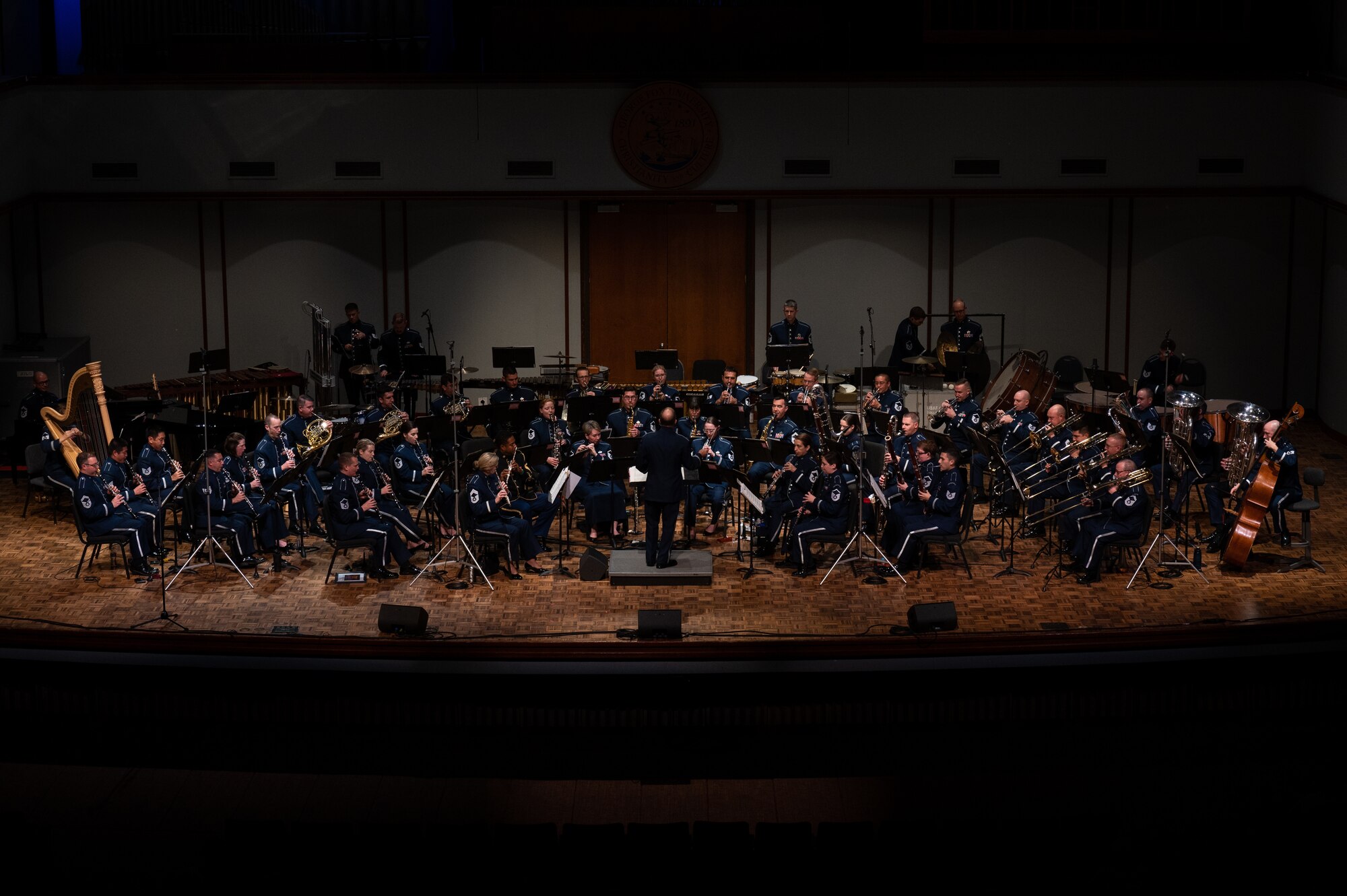 The United States Air Force Band’s Concert Band perform during their Fall Tour concert at George Fox University, Newberg, Ore., Oct. 25, 2022. The Concert Band is the official symphonic wind ensemble of the U.S. Air Force, one of six musical ensembles that form The United States Air Force Band. (U.S. Air Force photo by Kristen Wong)