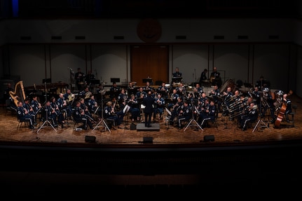 The United States Air Force Band’s Concert Band perform during their Fall Tour concert at George Fox University, Newberg, Ore., Oct. 25, 2022. The Concert Band is the official symphonic wind ensemble of the U.S. Air Force, one of six musical ensembles that form The United States Air Force Band. (U.S. Air Force photo by Kristen Wong)