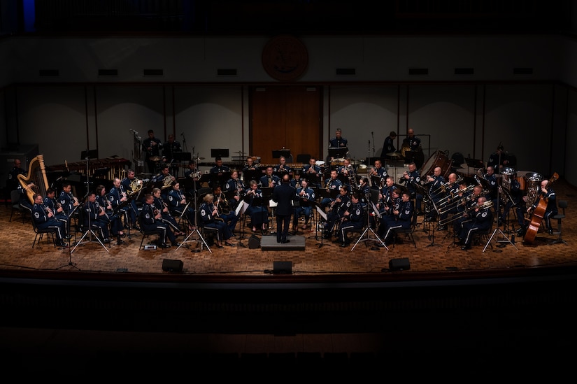 The United States Air Force Band’s Concert Band perform during their Fall Tour concert at George Fox University, Newberg, Ore., Oct. 25, 2022. The Concert Band is the official symphonic wind ensemble of the U.S. Air Force, one of six musical ensembles that form The United States Air Force Band. (U.S. Air Force photo by Kristen Wong)