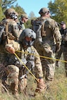 Joint training exercise with Det. 2, Co. G, 3/238th Aviation MEDEVAC, Cox Health and Missouri State Highway Patrol at Hercules Glade Wilderness, Bradleyville, Mo., Oct. 06, 2022. Multiple Missouri departments teamed up to practice life-saving MEDEVAC scenarios. (Photo by U.S. Army National Guard Spc. Rose Di Trolio.)