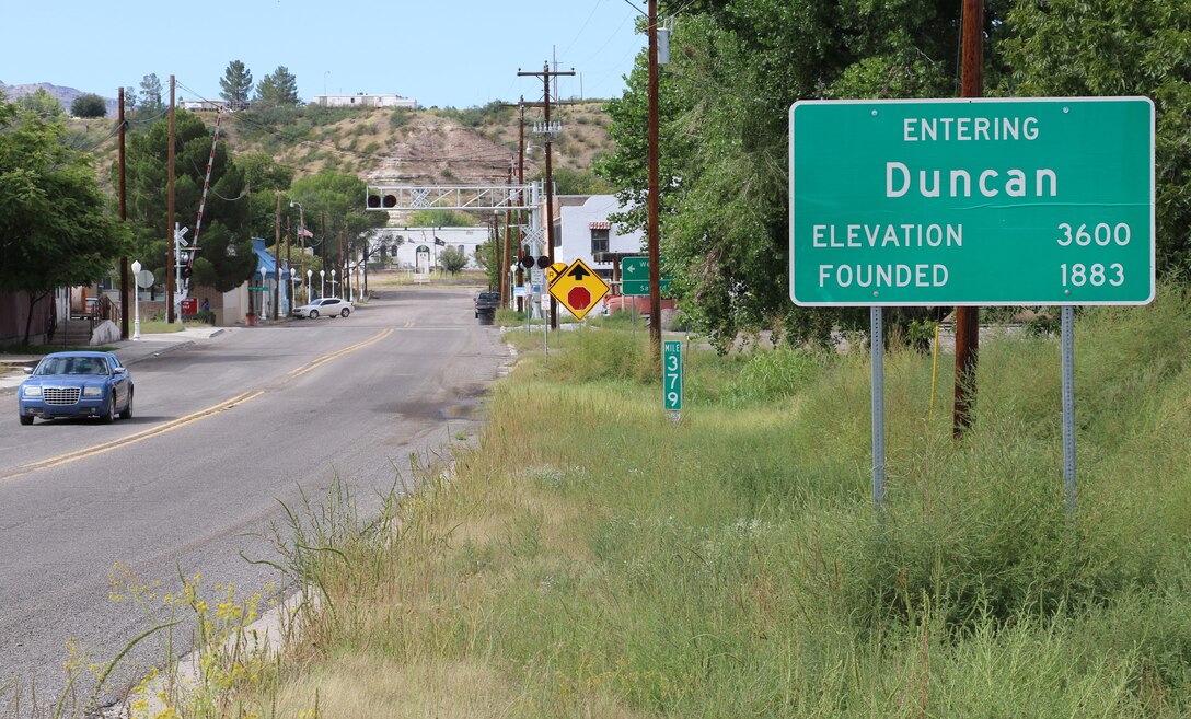 The small town of Duncan, Arizona, is subject to frequent flooding Oct. 4, along the Gila River. U.S. Army Corps of Engineers Los Angeles District contractors built a reinforced embankment to protect the town’s wastewater treatment station against flooding. Since Aug. 22, Duncan has been subjected to periodic flooding.