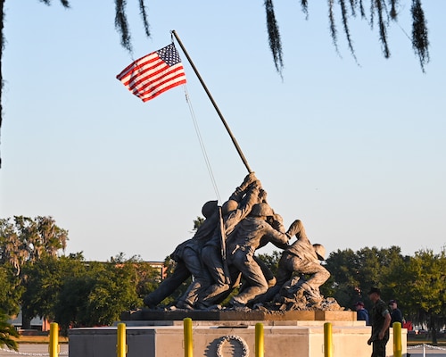 PARRIS ISLAND, S.C. (Nov. 3, 2022) — The Iwo Jima Monument reflects morning sunlight at Marine Corps Recruit Depot Parris Island. U.S. Naval Community College's President Randi R. Cosentino, Ed.D., visited MCRD Parris Island as the parade reviewing official for the graduation ceremony of the 391 Marines of Papa Company, 4th Recruit Training Battalion. The United States Naval Community College is the official community college for the Navy, Marine Corps, and Coast Guard. To get more information about USNCC, go to www.usncc.edu. Click on the Inquire Now link to learn how to be a part of the USNCC Pilot II program. (U.S. Navy photo by Chief Mass Communication Specialist Xander Gamble/released)