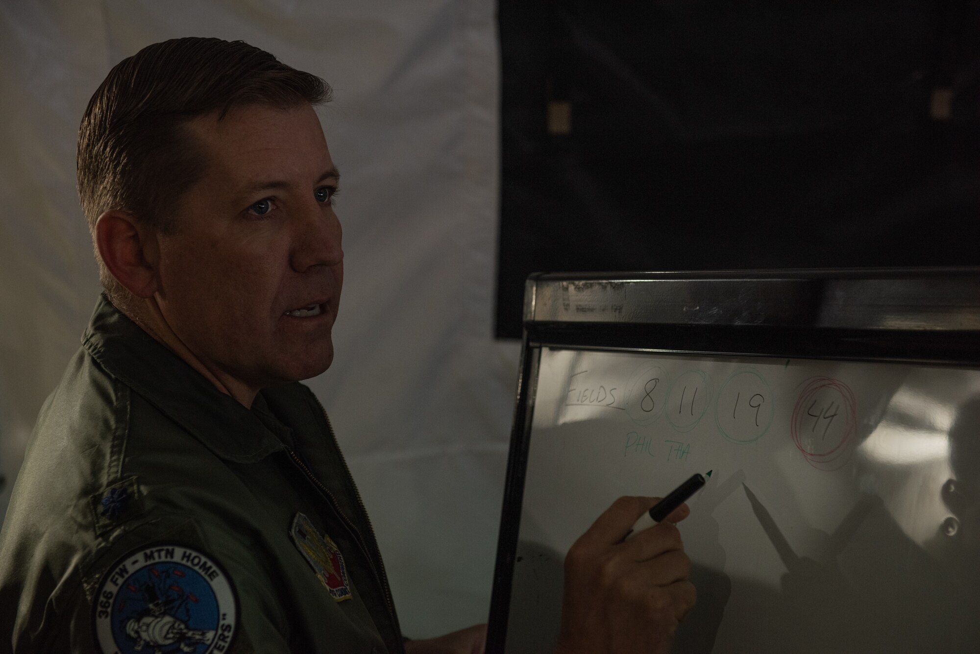 Photo of Airman writing on board