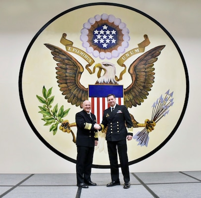 TOKYO (Nov. 5, 2022) - Chief of Naval Operations Adm. Mike Gilday meets with Australian Chief of Navy Vice Adm. Mark Hammond in Tokyo, Japan, Nov. 5. This engagement was one of many held during the International Fleet Review and Western Pacific Naval Symposium. (U.S. Navy photo by Cmdr. Courtney Hillson/released)