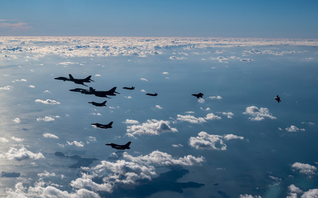 51st Fighter Wing’s F-16’s joined with B-1B bombers and Republic of Korea F-35A’s in a combined training flight over the Korean Peninsula today. The bombers joined the formation as part of Vigilant Storm 23.