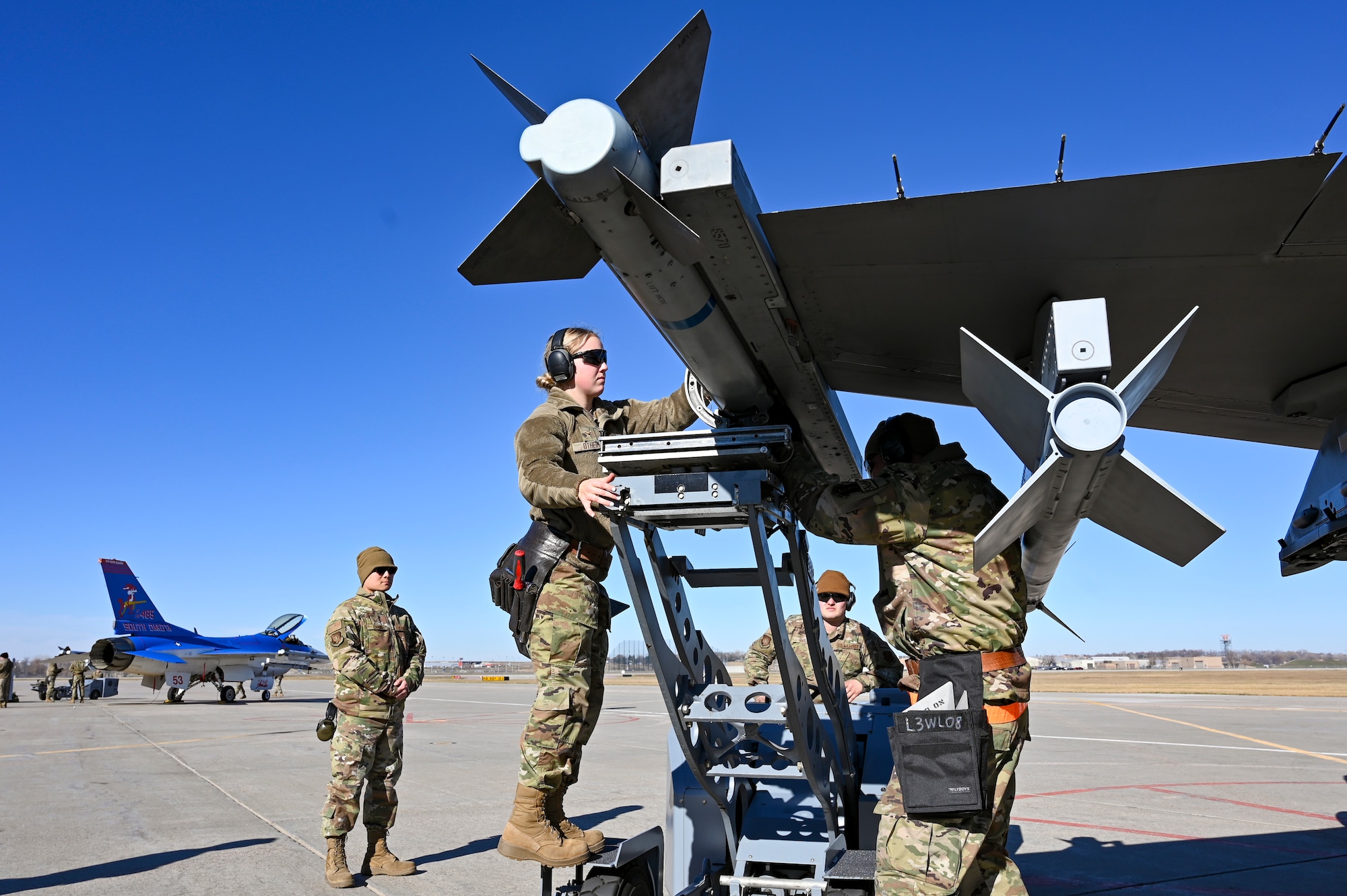 Members of the 114th Aircraft Maintenance Squadron weapons shop, performs and integrated combat turn (ICT) at Joe Foss Field, S.D., Nov. 5 2022.