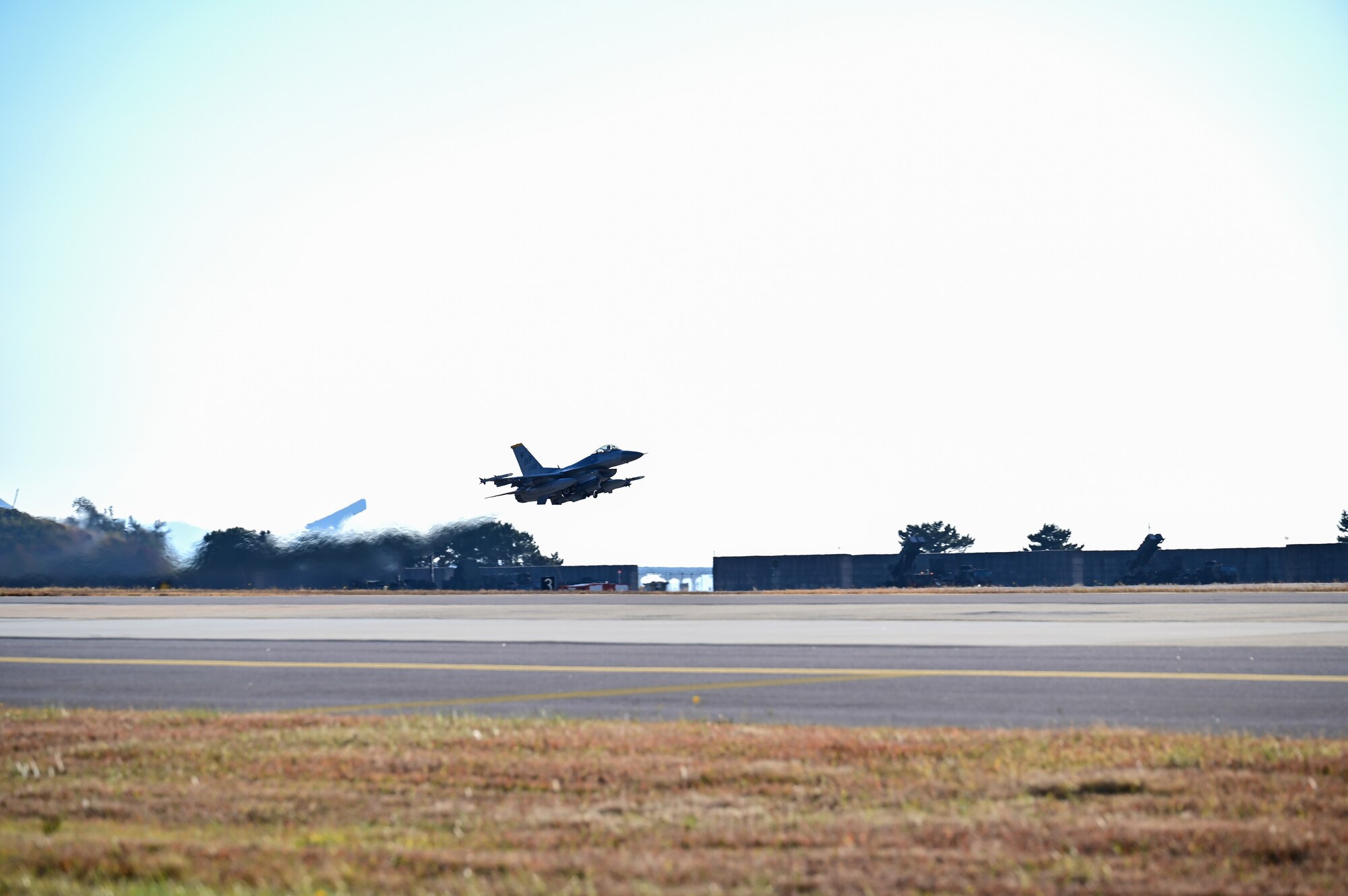 A U.S. Air Force F-16 Fighting Falcon with the 80th Fighter Squadron, takes off at Kunsan Air Base, Republic of Korea, Nov. 2, 2022. The 8th Fighter Wing, of which the 80th FS is a part, maintains a constant state of readiness to respond to threats in and around the Korean peninsula at a moment’s notice. (U.S. Air Force photo by Staff Sgt. Sadie Colbert)
