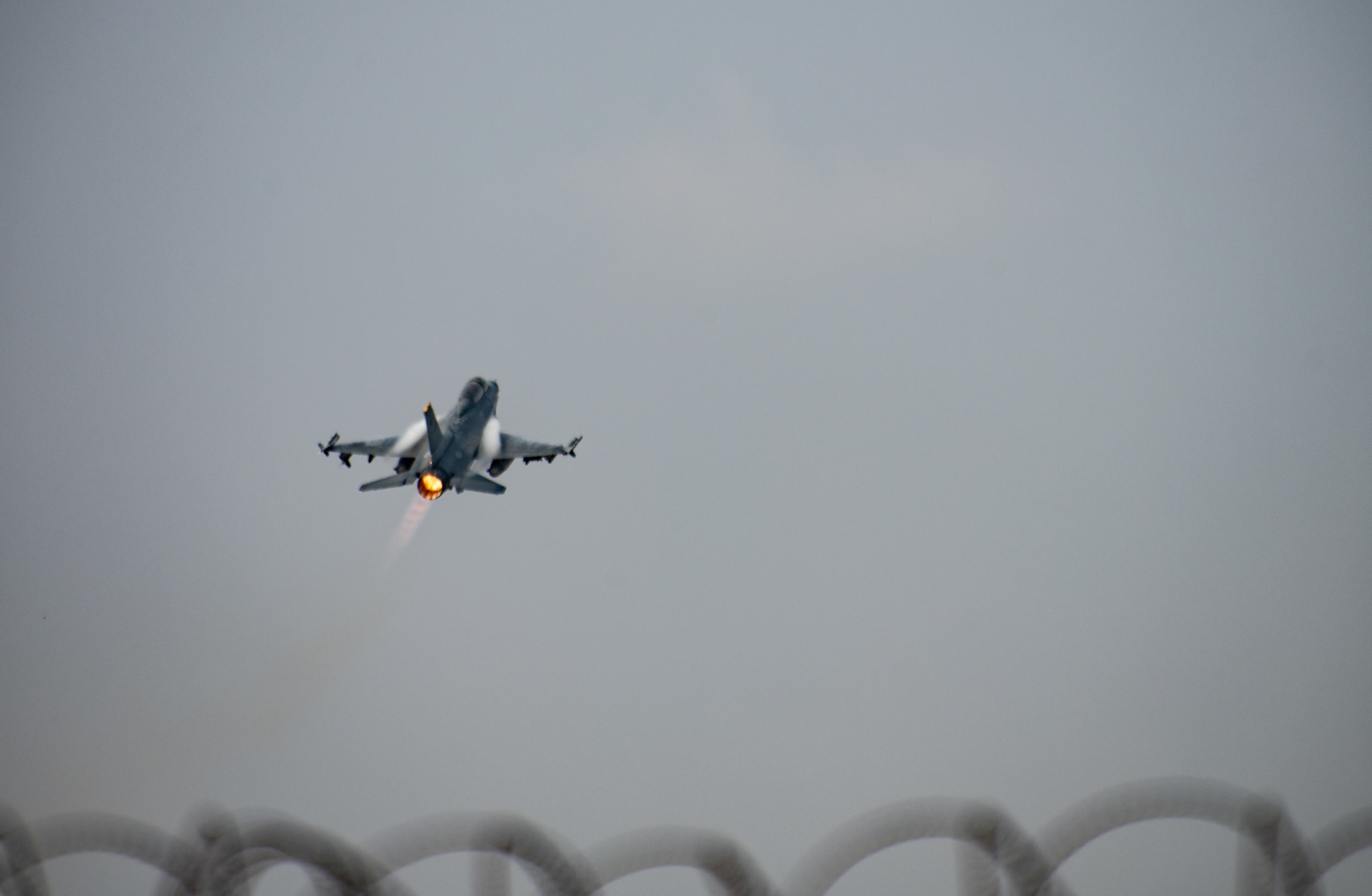 A U.S. Air Force F-16 Fighting Falcon assigned to the 80th Fighter Squadron takes off at Kunsan Air Base, Republic of Korea, Nov. 1, 2022. The 8FW participated in Pacific Air Forces command sponsored training event, VIGILANT STORM 23. VIGILANT STORM is a regularly scheduled training designed to enhance the combat readiness and survivability of U.S. and ROK forces and sustain capabilities, further strengthening the ROK-U.S. Alliance. (U.S. Air Force photos by Staff Sgt. Sadie Colbert)