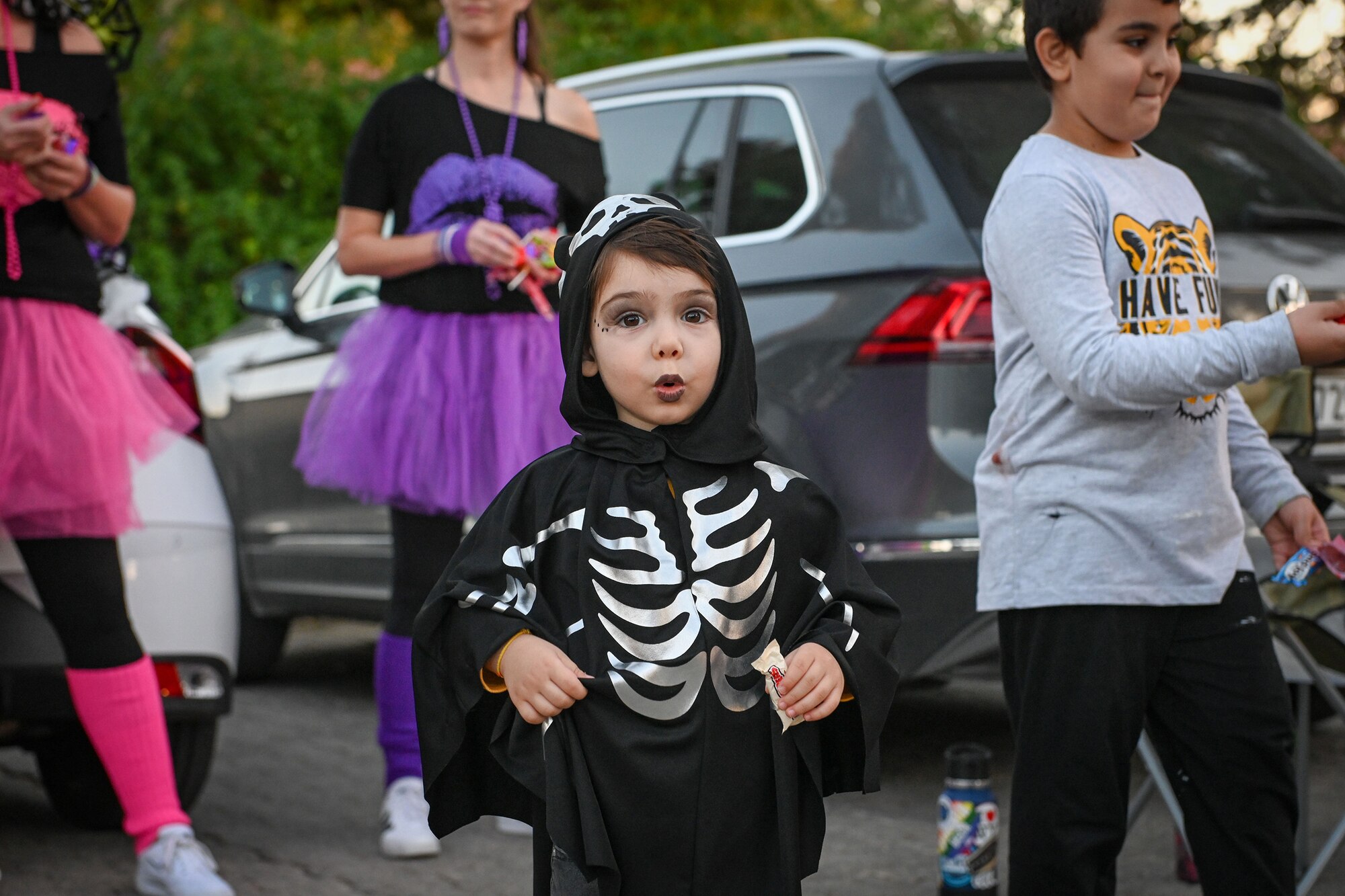 A Turkish child poses for a photo during the Trunk or Treat event at Incirlik Air Base, Turkey, Oct. 29, 2022.