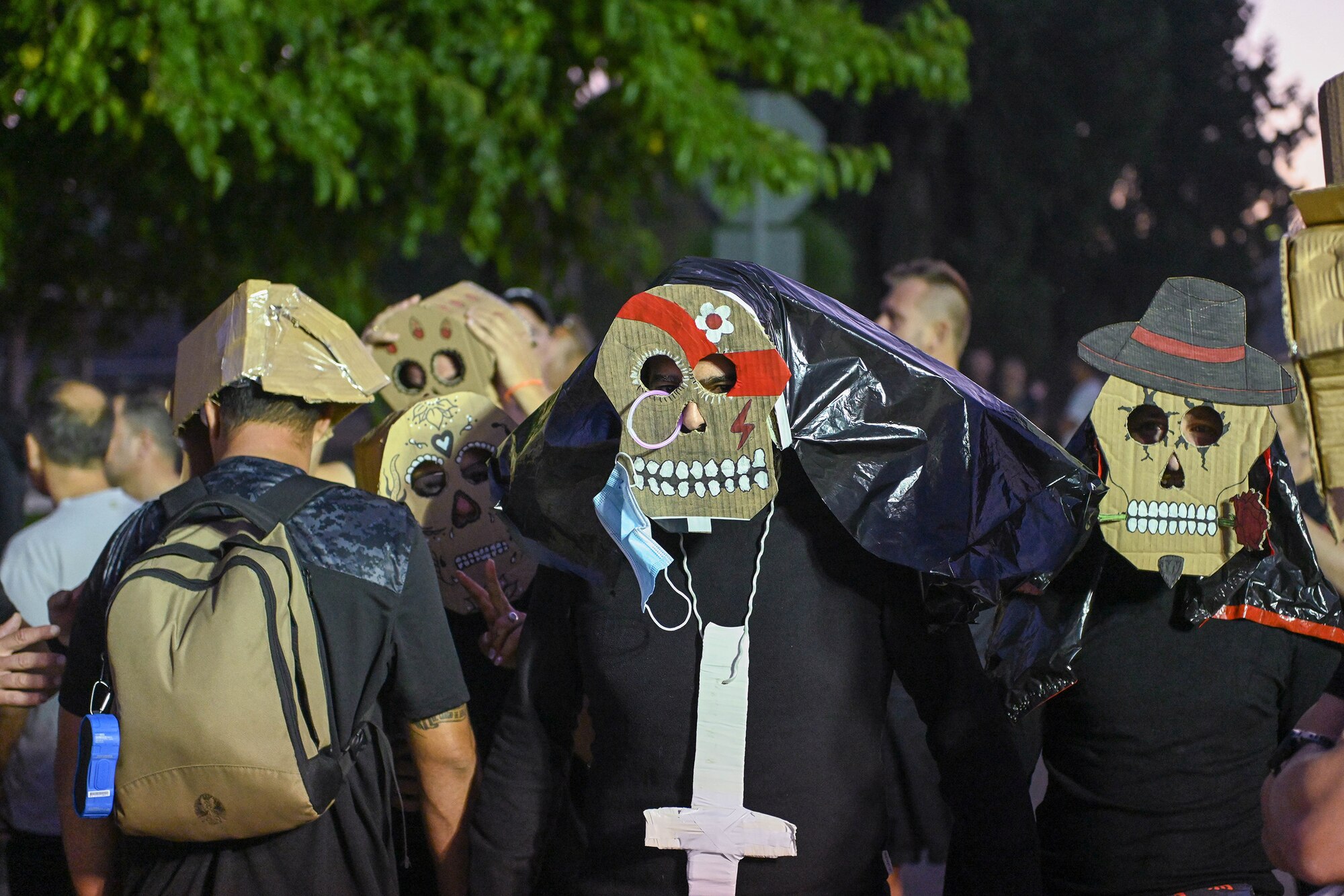 Military members assigned to Incirlik Air Base, Turkey prepare for a 5K costume run during the Trunk or Treat event at Incirlik AB, Oct. 29, 2022.