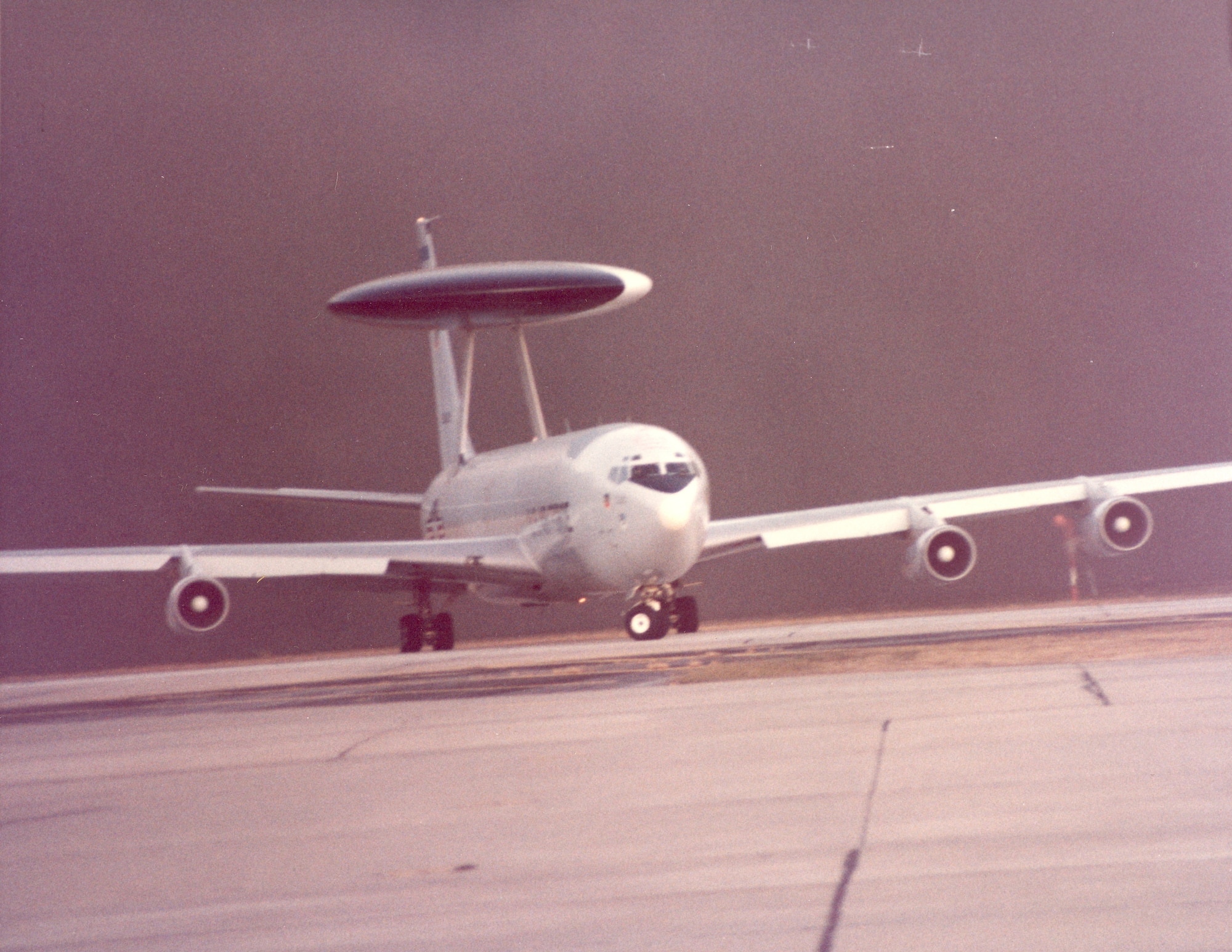 E-3 landing at Tinker during 1984 Bld 3001 Fire