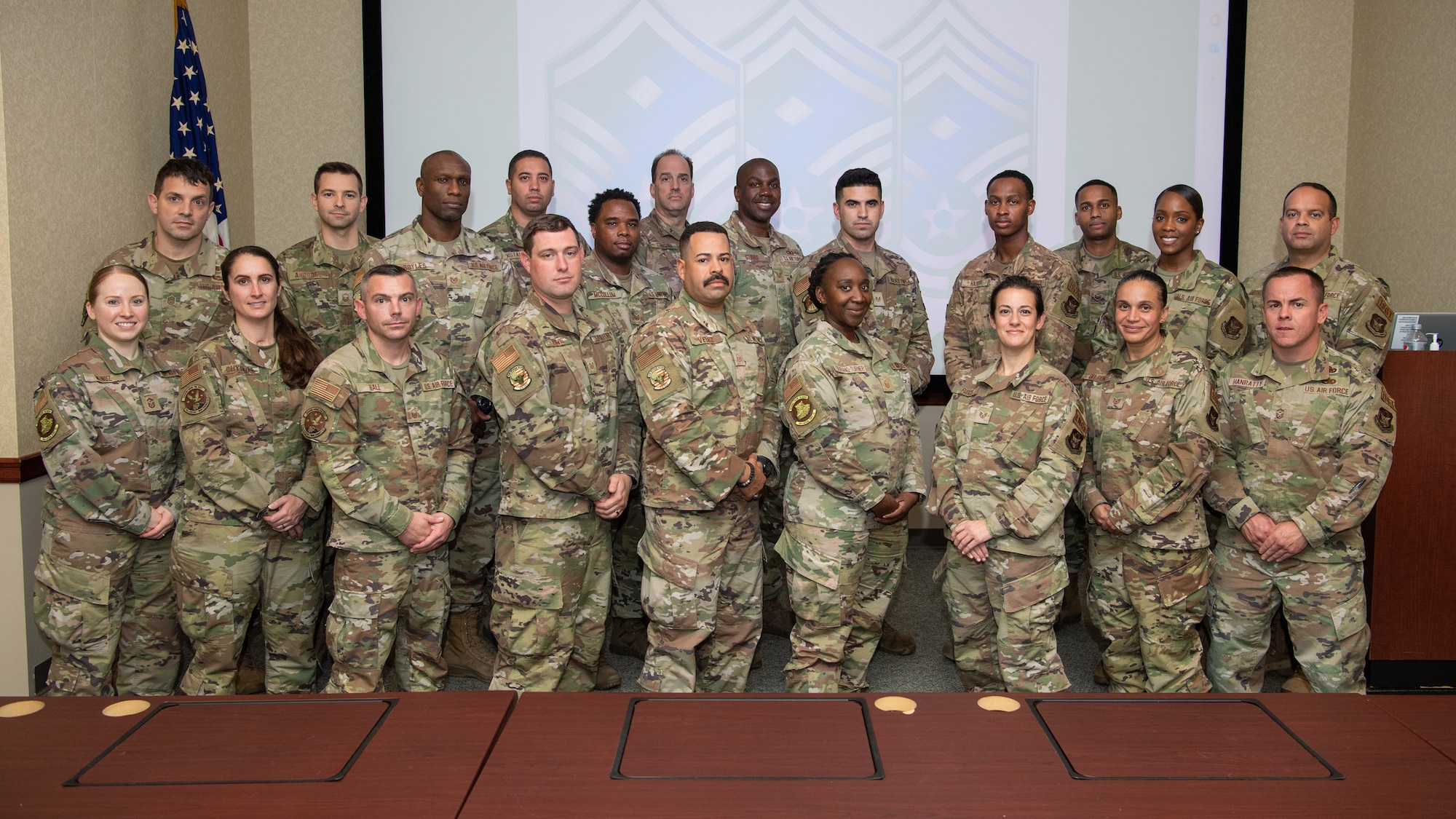 Reserve Citizen Airmen from the 514th Air Mobility Wing First Sergeants Council pose for a photo at the second annual First Sergeant Symposium at Joint Base McGuire-Dix-Lakehurst, New Jersey, from November 5-6, 2021.