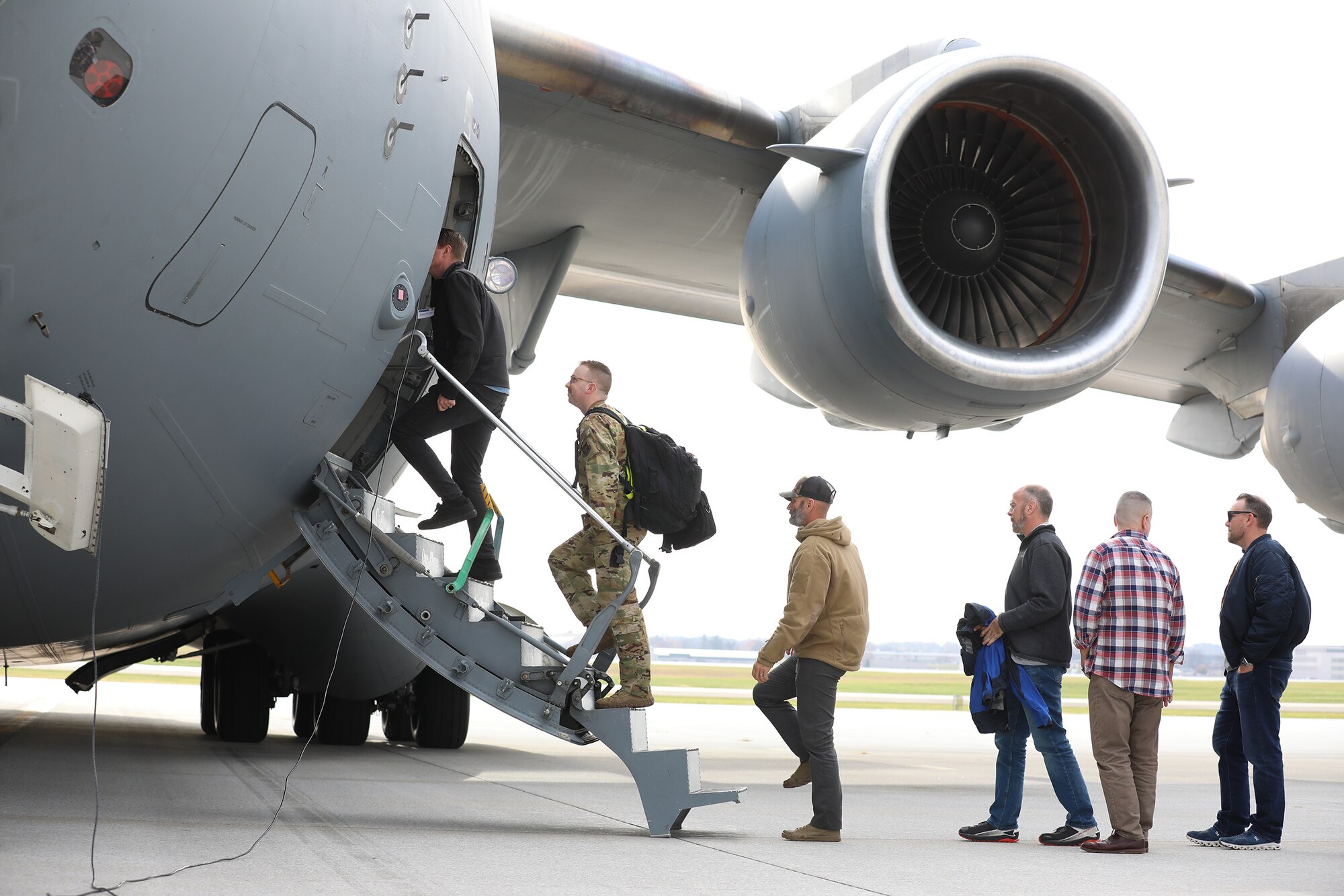 More than 40 employers of 445th Airlift Wing reservists board a 445th AW C-17 Globemaster III for their Bosslift flight as part of the wing's Employer Appreciation Day Nov. 5, 2022. Employer Appreciation Day gives Reserve Citizen Airmen the opportunity to honor their  employers. Employers were also treated to breakfast and lunch and had the opportunity to participate in various demonstrations.