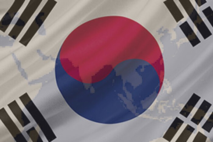 Korean flag superimposed over map of the Indo-Pacific region