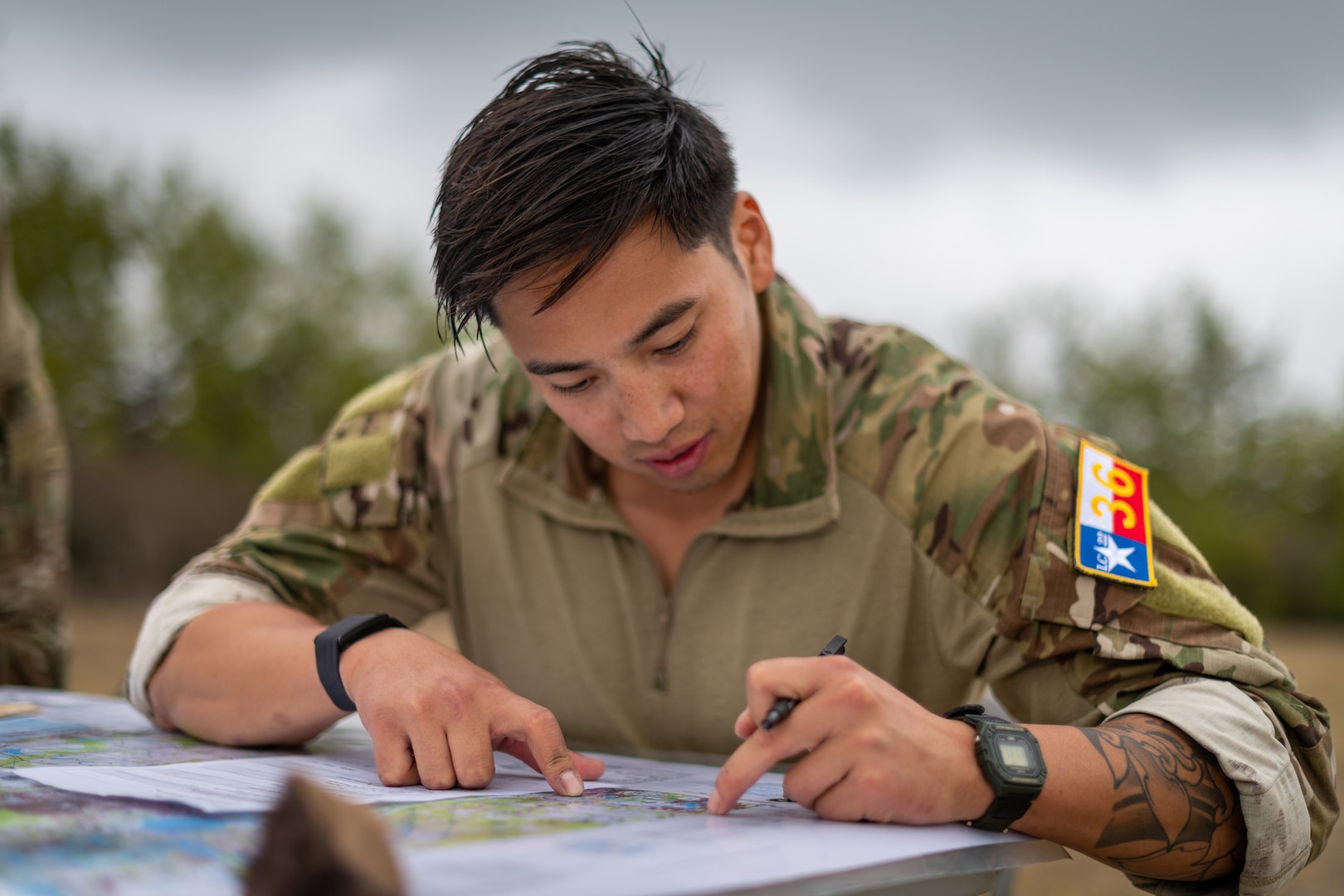 A Tactical Air Control Party Airman undergoes a map symbology and plotting test during Lightning Challenge 2022, at Joint Base San Antonio-Chapman Annex, Texas, Nov. 3, 2022. The Lightning Challenge is an annual service-level TACP competition to identify the best TACP Airmen in the Air Force.