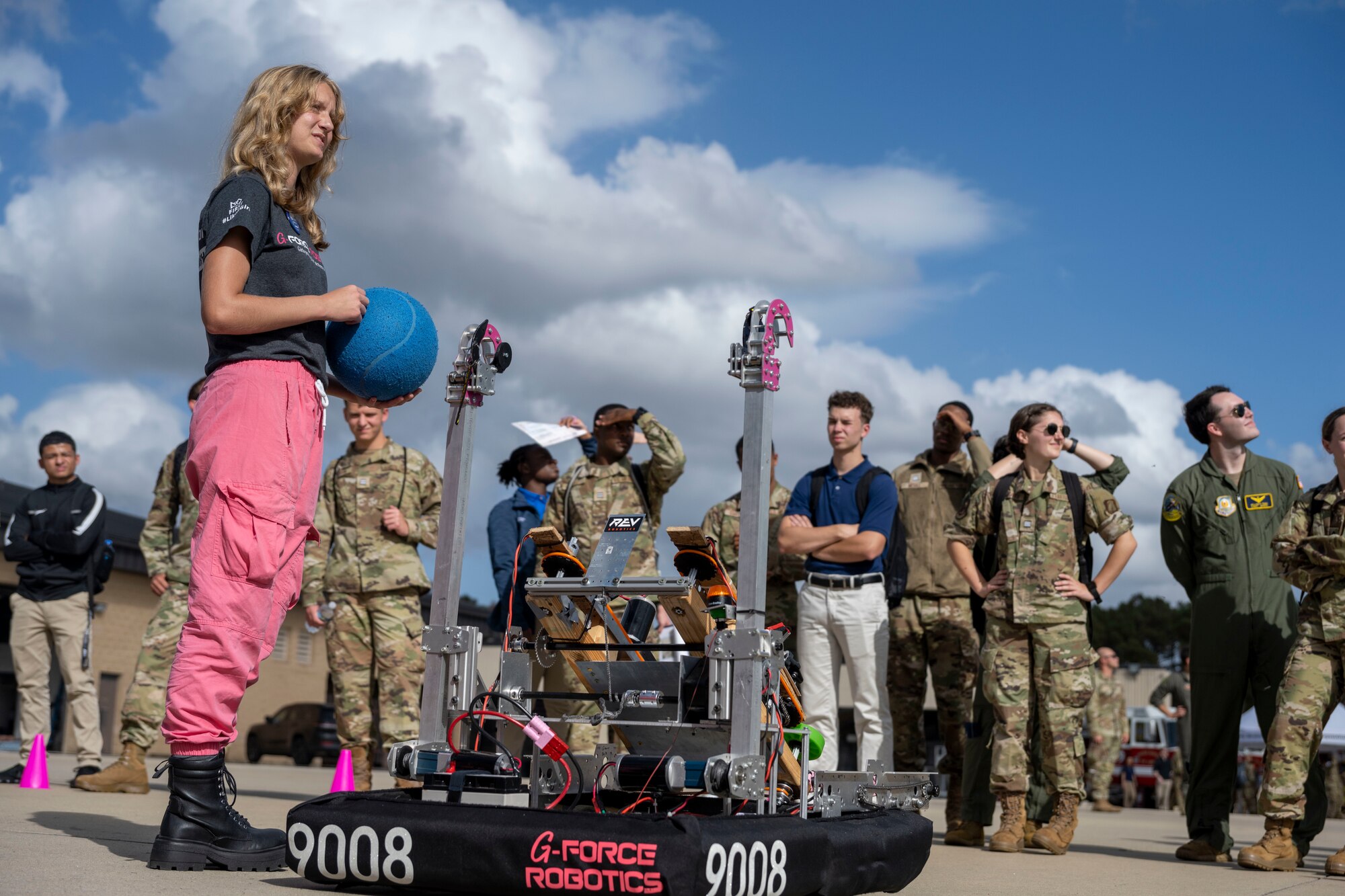 Sloan Mann, a Clayton High School student, utilized a G-Force Robotics robot during Strive 4th: A Project Tuskegee and aviation inspiration mentorship initiative at Seymour Johnson Air Force Base, North Carolina, Nov. 4, 2022