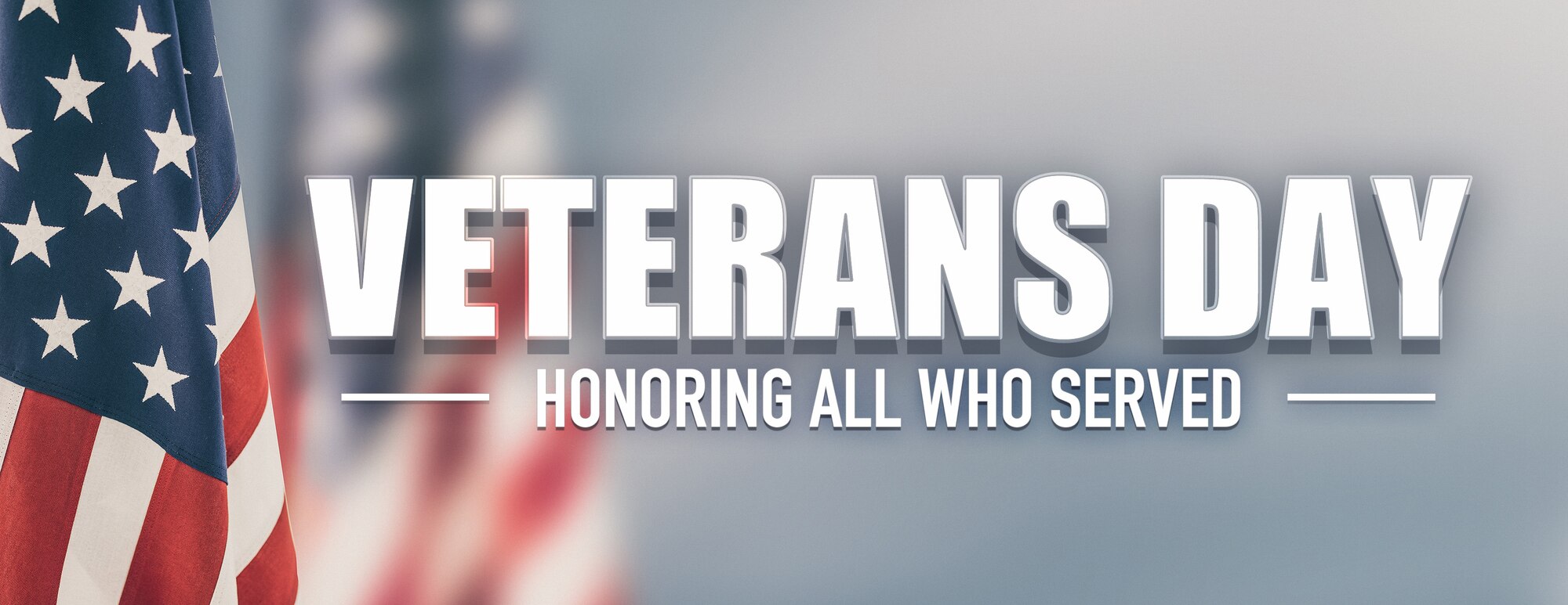 Background of American flags with text message Veterans Day, honoring all who served