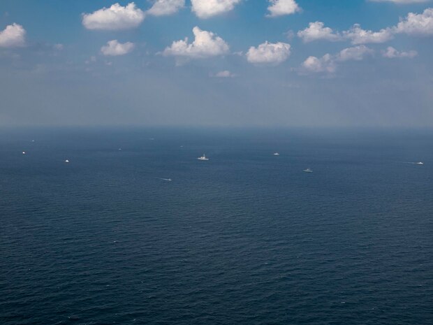 221104-N-UL352-1713 ARABIAN GULF (Nov. 4, 2022) U.S. Navy and U.S. Coast Guard ships sail in formation with Royal Saudi Naval Forces ships during exercise Nautical Defender in the Arabian Gulf, Nov. 4. The multilateral training event involved U.S. Naval Forces Central Command, Royal Saudi Navy’s Eastern Fleet and UK’s Royal Navy.