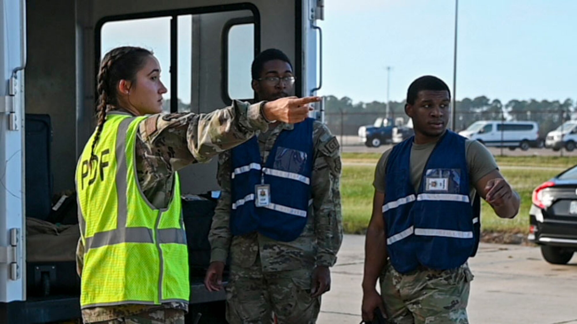 Airmen with the 6th Air Refueling Wing, participate in a personnel deployment function line, at MacDill Air Force Base, Florida, Nov. 5. 2022. The PDF line ensures personnel are properly equipped with government travel cards, valid identification, dog tags, records of emergency data and other necessary deployment documentation. (U.S. Air Force photo by Airman 1st Class Sterling Sutton)