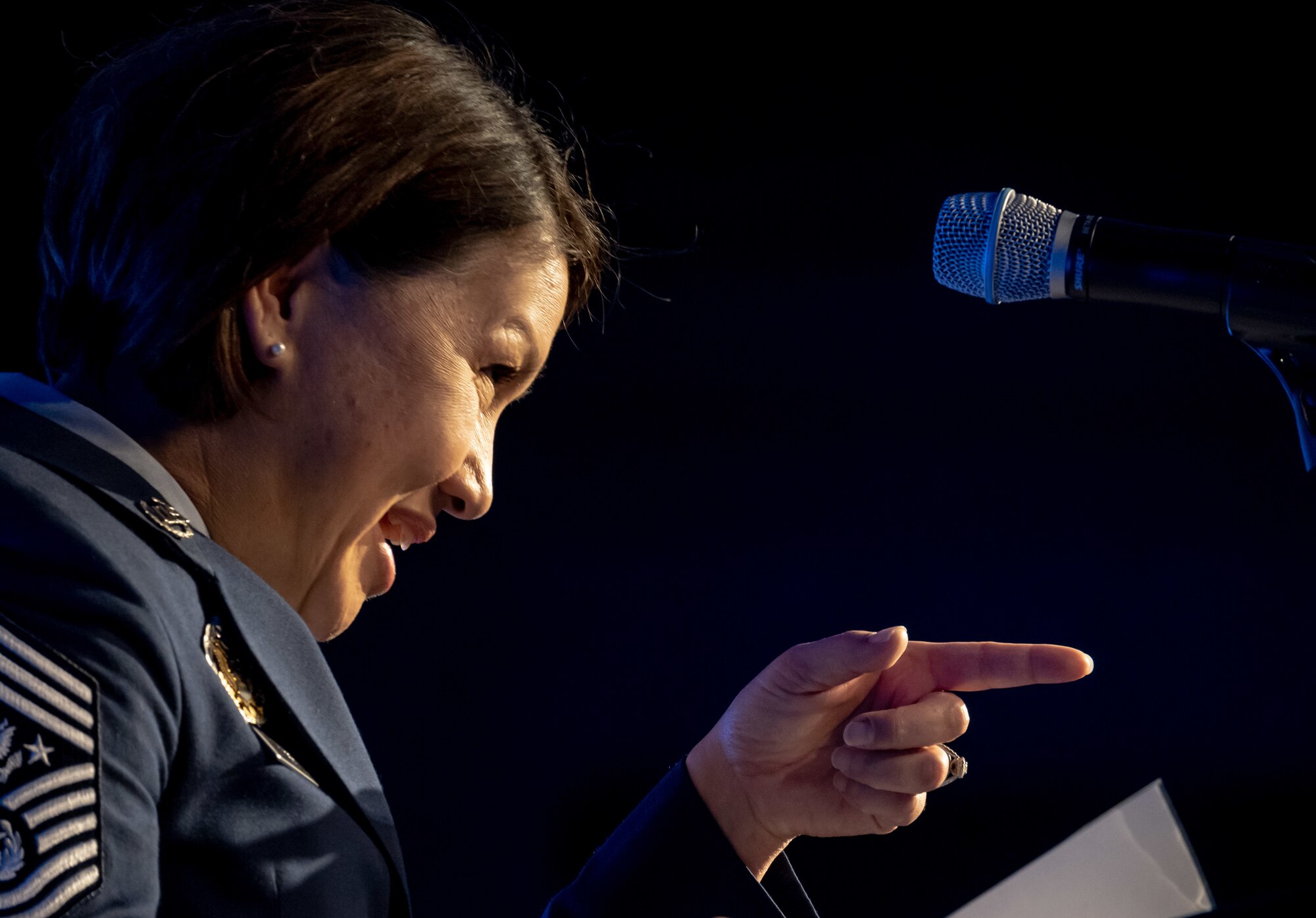 Chief Master Sergeant of the Air Force JoAnne S. Bass provides her keynote address during the Airlift/Tanker Association Symposium in Denver, Colo. Oct. 29, 2022. Bass spoke to mobility Airmen and mobility partners, in which she expressed her focus on building a human capital strategy so that every Airman knows their role and purpose in our Air Force. The strategy consists of the rollout of the Enlisted Force Development Action Plan, Blueprint and Purple Book. Combined, all are essential tools to assist every Airman and supervisor in how we develop and employ our Airmen. Additionally, she stressed the need to understand strategic competition, what is at stake, and the high-end fight. Finally, she thanked mobility Airmen and underscored their imperative role within the joint force mission. “Pacific Air Forces cannot do their mission without you,” said Bass. “U.S. Air Forces in Europe cannot do their mission without you. Air Combat Command, U.S. Central Command, Air Force Global Strike Command, U.S. Africa Command ... Nobody can do their mission without you.” This year’s symposium brought together 1,600 Air Force senior leaders, industry partners, media, partner nations representatives, and Airmen with mobility equities, to include Airmen from Air Force Special Operations Command and Air Force Education Command. The open environment drove discussion on issues and challenges facing America and the Air Mobility community at large, with a specific focus on the Indo-Pacific area of responsibility and the mobility joint force requirements that will yield safety and security for the nation. (U.S. Air Force photo by Master Sgt. Jodi Martinez)