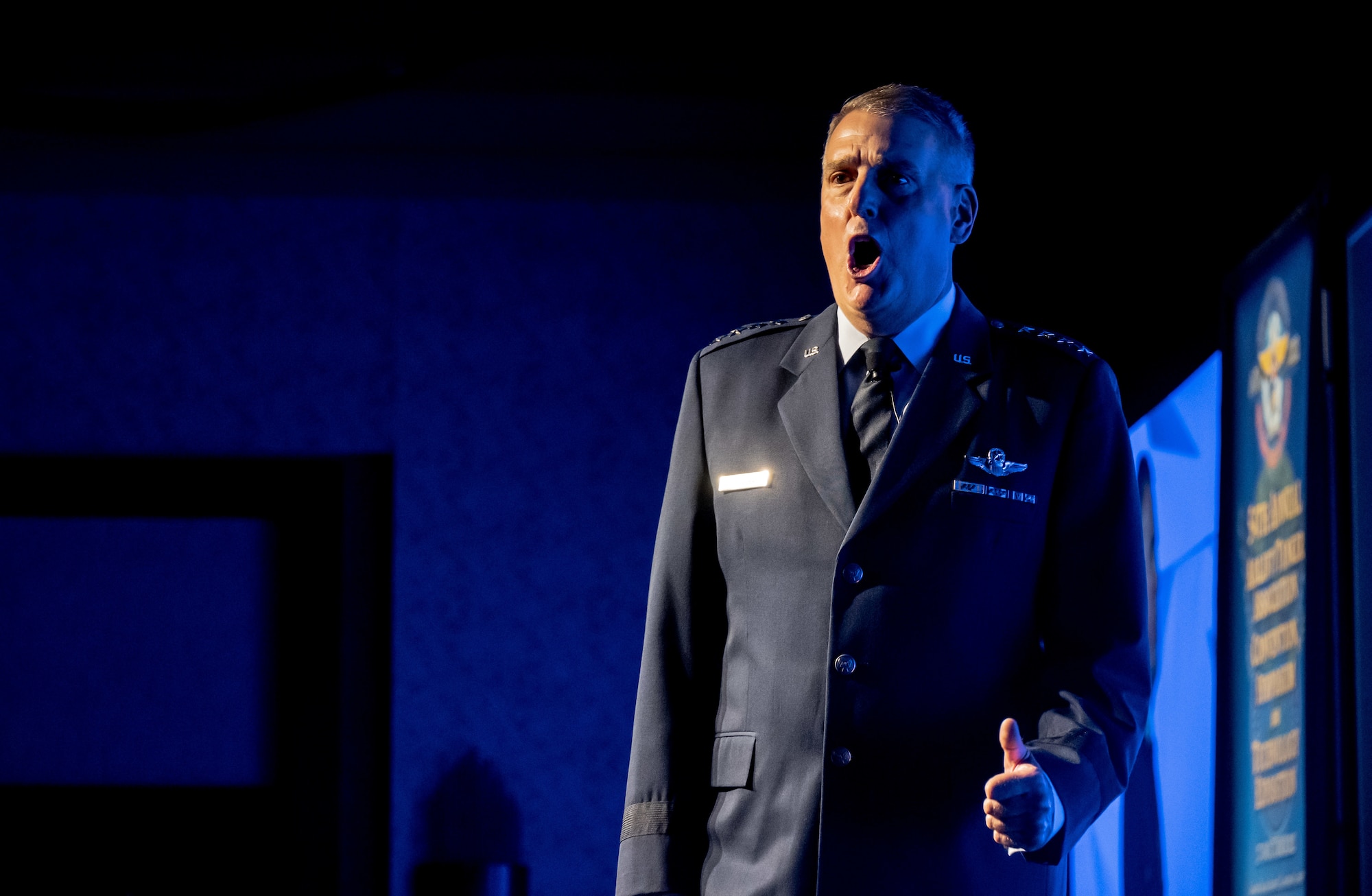 Gen. Mike Minihan, Air Mobility Command commander, delivers his keynote address during the Airlift/Tanker Association Symposium in Denver, Colo., Oct. 27, 2022.  Minihan provided a “state of the Mobility Air Forces” and the path ahead of Mobility Guardian 2023 and a potential near-peer and peer fight.  Additionally, he illustrated the need to leverage a Warrior Heart culture to address the realities of lethality Mobility Air Forces are being asked to bring to the joint fight.  This year’s symposium brought together 1,600 Air Force senior leaders, industry partners, media, partner nations representatives, and Airmen with mobility equities, to include Airmen from Air Force Special Operations Command and Air Force Education Command. The open environment drove discussion on issues and challenges facing America and the Air Mobility community at large, with a specific focus on the Indo-Pacific area of responsibility and the mobility joint force requirements that will yield safety and security for the nation. (U.S. Air Force photo by Master Sgt. Jodi Martinez)
